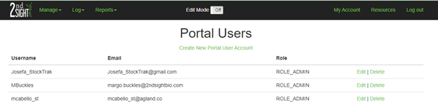 Box showing list of Portal Users