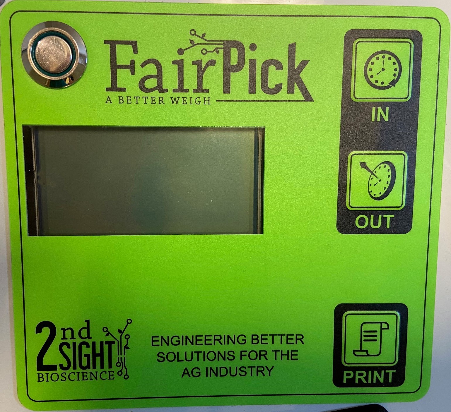 Green FairPick faceplate with blank screen