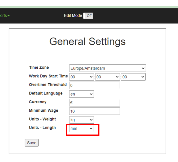 General Settings box with Units - Length information surrounded in red box