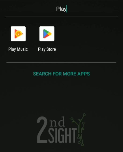 black 2nd sight screen showing google play store icon